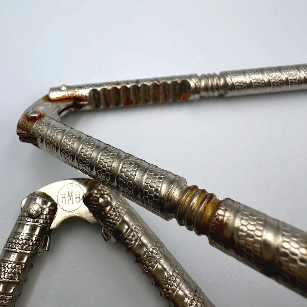 HMQ Metal Hand-Held Nut Cracker 5in Silver Tone Set of 2 Vintage 1940's & 50's